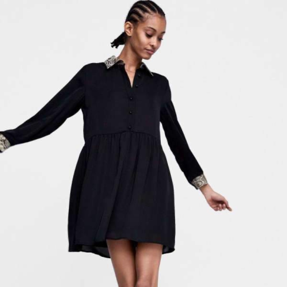 ZARA BLACK MINI DRESS PYTHON TRIM